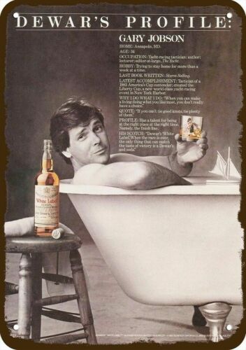1985 DEWAR'S SCOTCH WHISKY Vintage Look DECORATIVE METAL SIGN - MAN IN BATHTUB