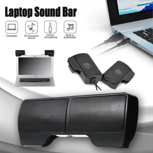 Speakers USB Power Clip-On Computer Stereo Sound Bar 3.5mm for Desktop Laptop PC