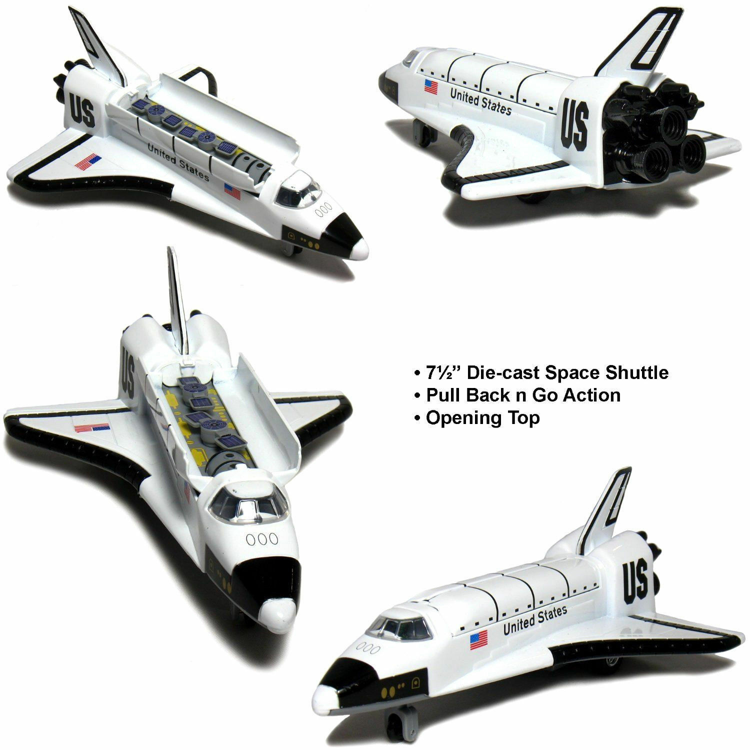 7.5" Space Shuttle Us Nasa Replica Diecast Model Toy Pull Action Rocket Ship