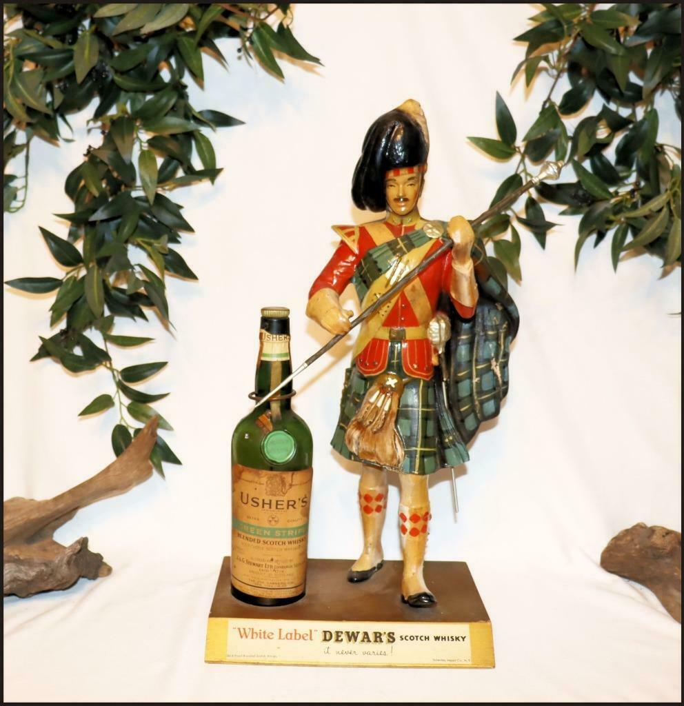 Vtg Dewar's 🕳 Scotch Whiskey 🕳 Rubberoid Statue & Usher's Green Stripe Bottle