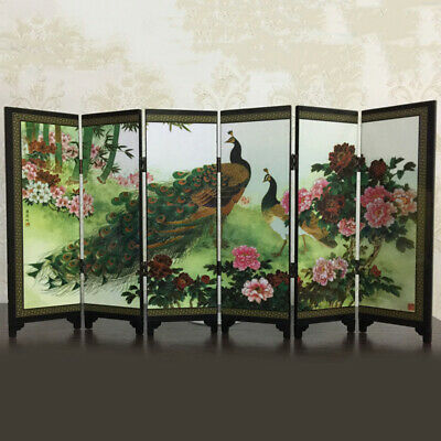 6 Panel Room Divider Privacy Peacock Screen Foldable Wood Folding Partition Gift