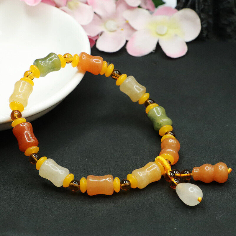 Chinese Natural JinSi Jade Bamboo Joint Beads Hand Chain Bracelet New