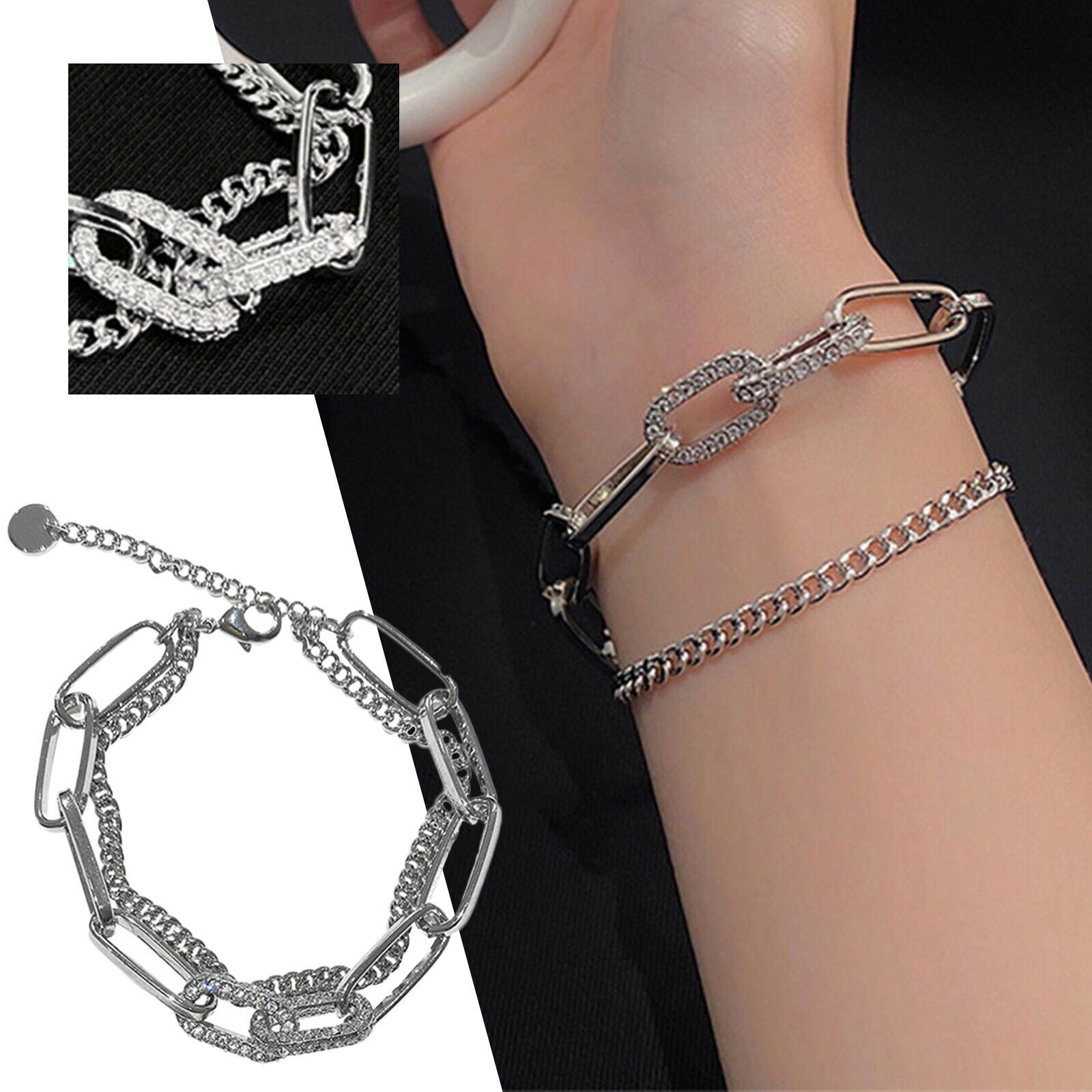 Full Diamond Chain Double Layer Bracelet Gold Plated Bracelet Lady Layered Rope
