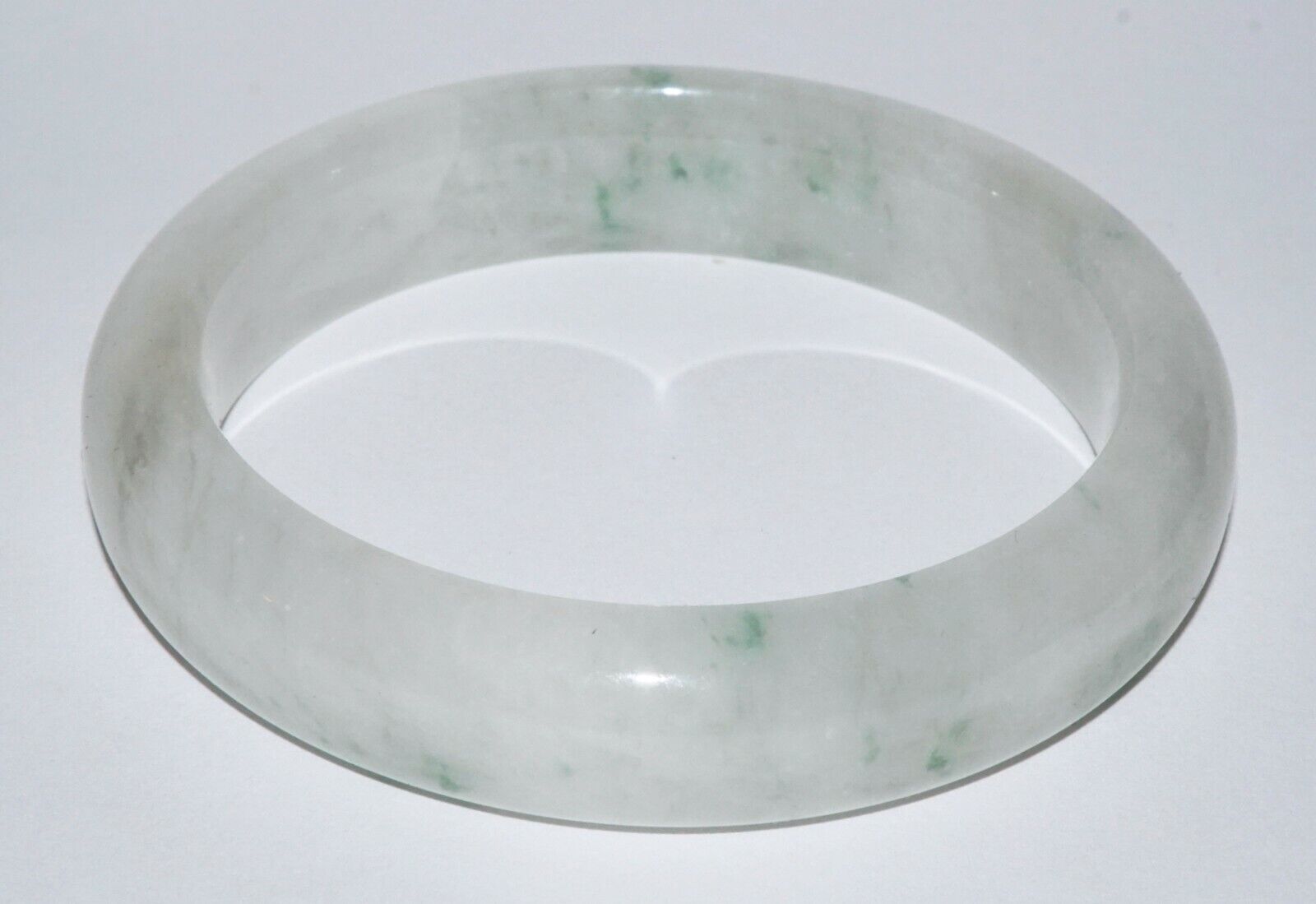Vintage Chinese White Jadeite Jade Bangle Bracelet w. Green Accents (LeS) G3