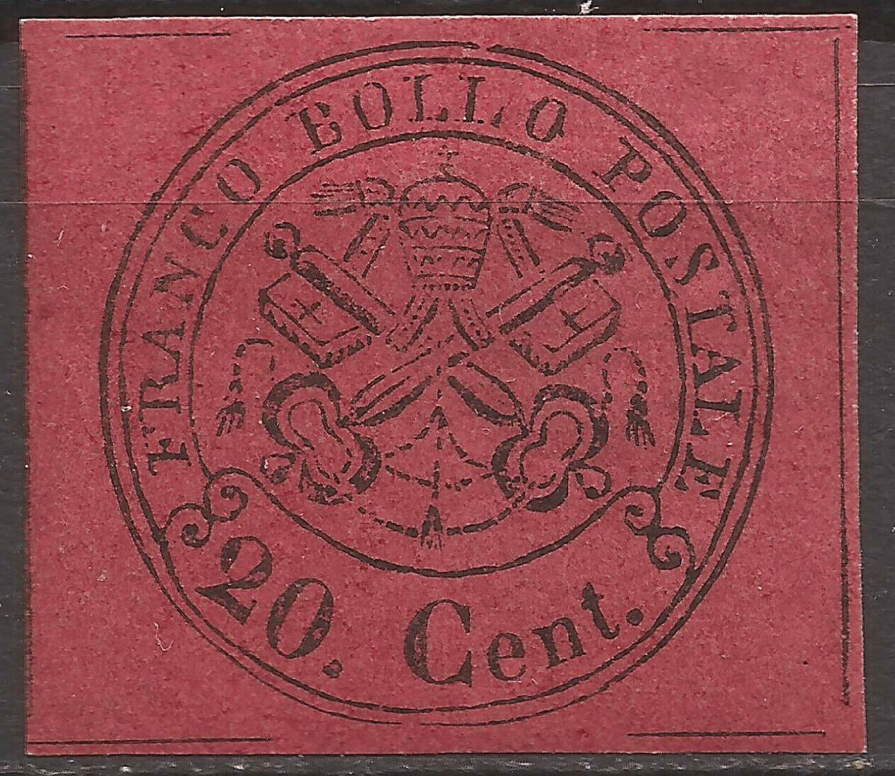 Italian States, Papal State 1867 20C on brown rose paper, Mi #16 MH