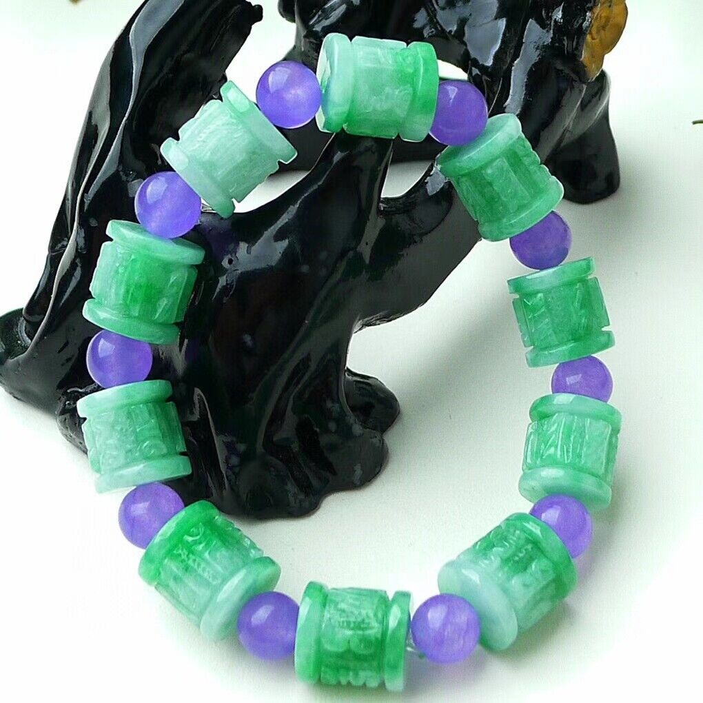 Emerald Icy Green Jadeite Jade Beads Bracelet Bangle YX0811